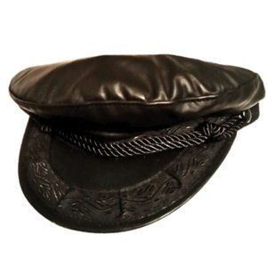 New Vintage Genuine Leather Embroidered Brim Rope Newsboy Captain Cap